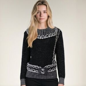 POL Elegant Boho Black Silver Trim Women's Sweater Size S/M Good Condition